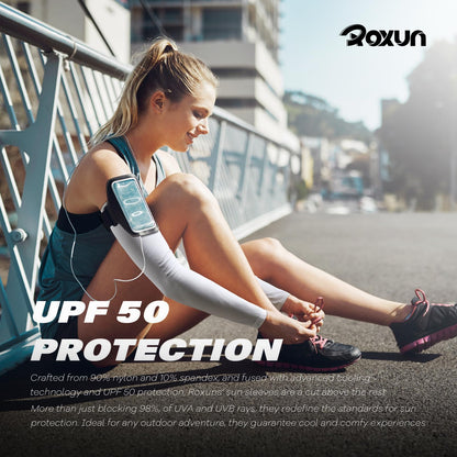 ROXUN 2 Pairs Arm Sleeves, Cooling UV Sun Protection Sports Compression for Men/Women 2 White 🍁 All In One Marketplace Canada
