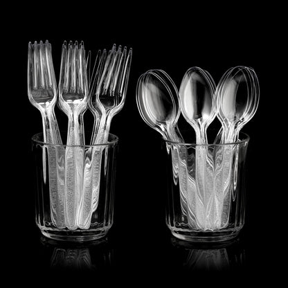 Plastic Forks and Spoons Set - (Bulk Pack 360 Pcs) Clear Plastic Cutlery Utensils Heavy Duty, 180 Forks and 180 Spoons, Silverware Sets for Party Supplies, Dinners, Take-Out, Catering, Food Services 🍁 All In One Marketplace Canada
