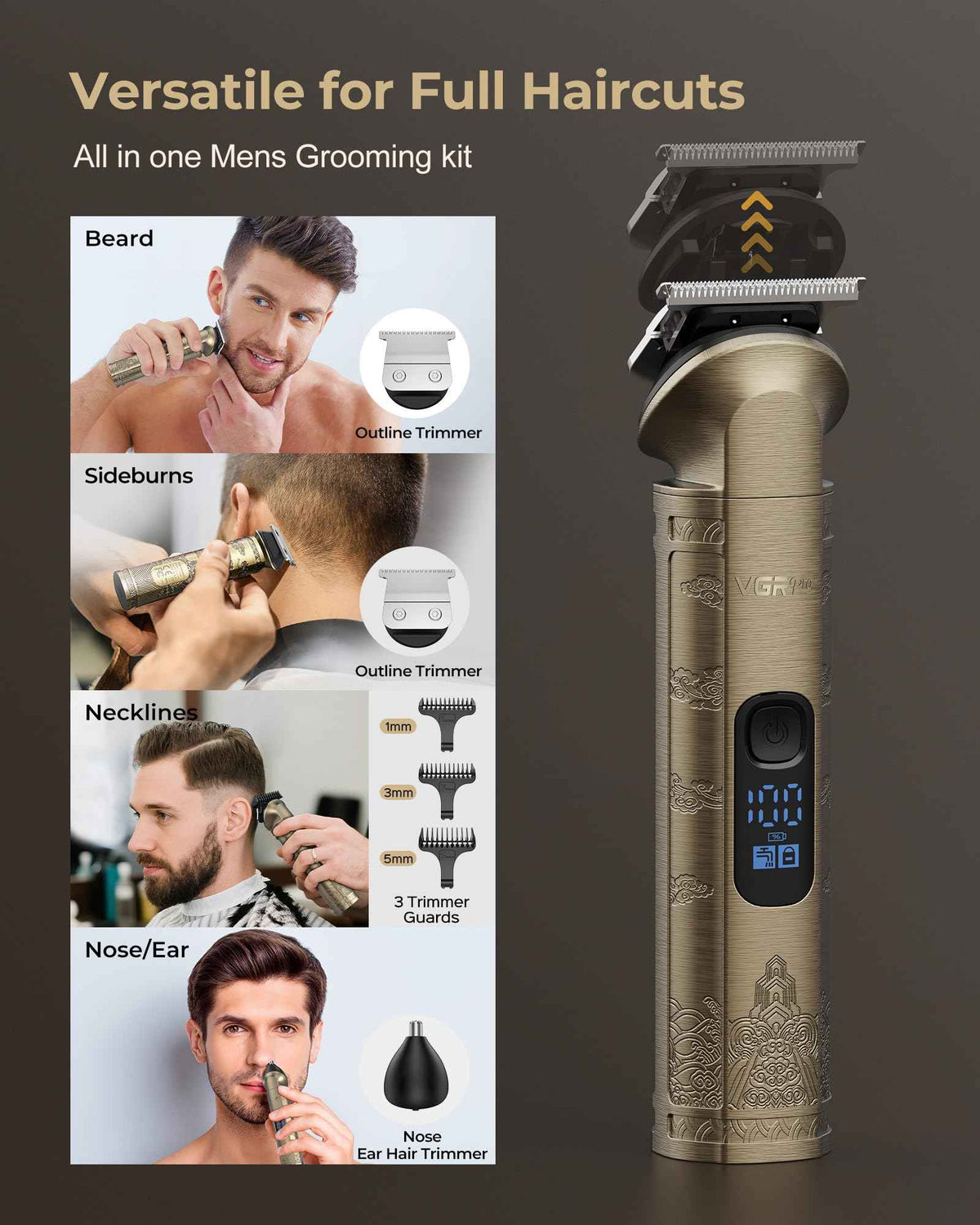 VGRPRO Hair Clippers for Men Professional, Cordless Hair Clippers for Hair Cutting, Mens Clippers and Trimmers Set, Electric Hair Trimmer for Men with Package Case (Gloden) 🍁 All In One Marketplace Canada