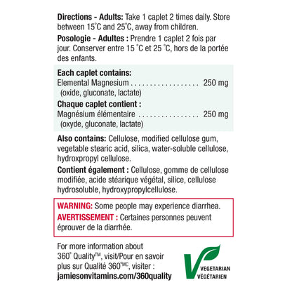 Jamieson Ultra Strength Magnesium 250 mg, Electrolytes, Supports Overall Health, Bone Health, and Muscle Function. Non-GMO, Gluten-Free, 150 Caplets, Proudly Canadian 🍁 All In One Marketplace Canada