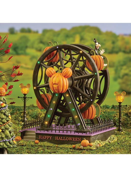 Department 56 Disney Village Accessories Halloween Goofy Gawrsh Darn Fun Ferris Wheel Lit Animated Figurine, 12.9 Inch, Multicolor