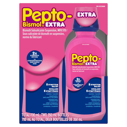 Pepto Bismol Extra Strength Liquid, Upset Stomach Relief, Diarrhea Relief, Heartburn, Nausea, Indigestion, Upset Stomach, Original Flavour, Pack of 2, 350mL each 🍁 All In One Marketplace Canada
