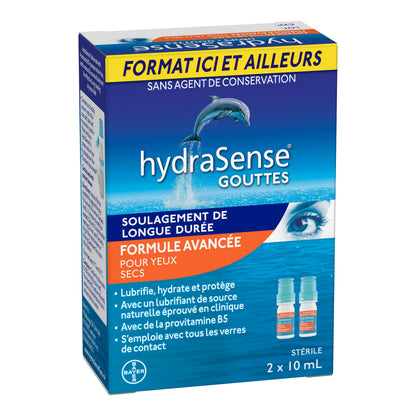 HydraSense Advanced Eye Drops, For Dry Eyes, Preservative Free, Naturally Sourced Lubricant, With Provitamin B5, Home and Away Twin Pack (2 x 10 mL), 20 mL 🍁 All In One Marketplace Canada