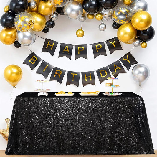 SoarDream Black Sequin Tablecloth 90x156 Inch Rectangle Wedding Tablecloth for Birthday Baby Shower Graduation Indoor Outdoor Halloween Party Table Decorations