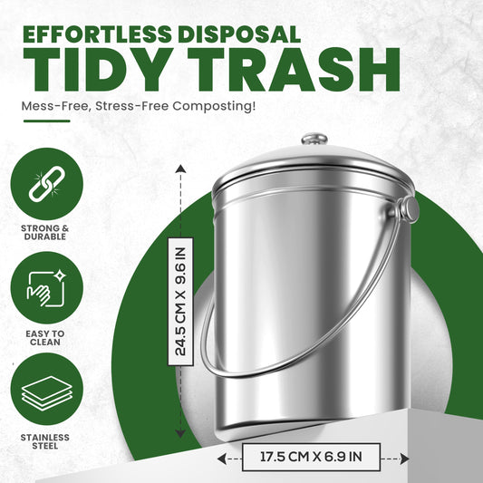 KICHLY Compost Bin, Stainless Steel Bin for Kitchen Countertop, 1.3 Gallon Composting Bucket, Compost Pail with Lid, Includes 1 Spare Charcoal Filter, Silver 🍁 All In One Marketplace Canada