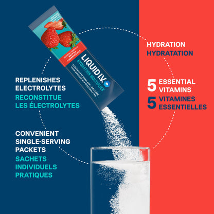 Liquid I.V. Hydration Multiplier Electrolyte Drink Mix - Enhanced Hydration Electrolyte Powder with Vitamins B3, B5, B6, B12 and C -18x On-the-go Sticks for Workout and Travel - Strawberry 🍁 All In One Marketplace Canada