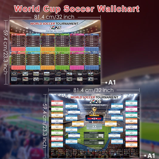 AhfuLife Soccer Schedule Poster 2026, A2 Size-23.3" x 16.5", 2 Pcs Match 2026 Calendar Wall Chart Decorations, Soccer Tournament Wallchart for Fans Home Office Bar Party Decor 🍁 All In One Marketplace Canada