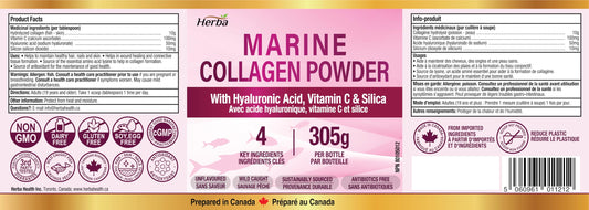 Herba Marine Collagen Powder for Women & Men with Hyaluronic Acid, Vitamin C, and Silica – 305g | Made in Canada | Wild Caught | Hydrolyzed Collagen Peptides | Antibiotics Free | Sustainably Sourced 🍁 All In One Marketplace Canada