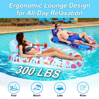 PuppyuWill 2 Pack Pool Floaties for Adults, Inflatable Pool Lounger Float Heavy Duty with Cup Holder, Backrest & Footrest Pool Lounge Float Extra Large Pool Rafts for Adults Beach Lake Party 🍁 All In One Marketplace Canada