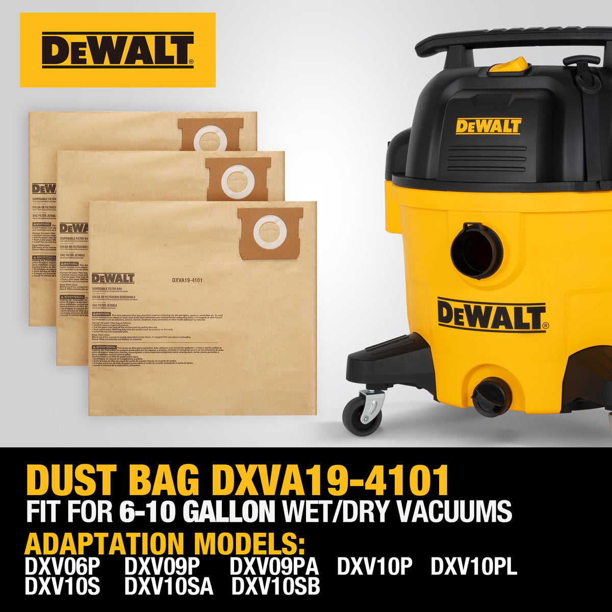 3 Pack DEWALT Dust Bag DXVA19-4101, for 6-10 Gallon Wet/Dry Vacuum, DEWALT Vacuum Bags, Compatible with DXV06P DXV09P DXV09PA DXV10P DXV10PL DXV10S DXV10SA DXV10SB 🍁 All In One Marketplace Canada