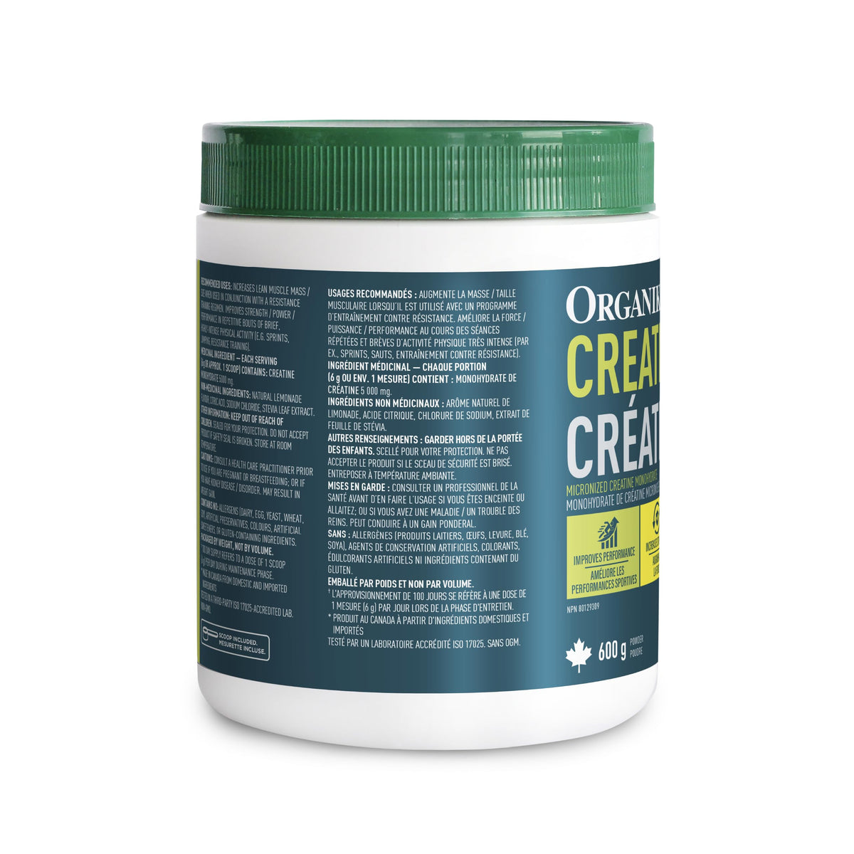 Organika Canadian-Made Creatine Powder- Lemonade- Pure Micronized Creatine Monohydrate - Helps Build Lean Muscle, Increase Strength, and Improved Recovery and Performance for Men and Women - 600g 🍁 All In One Marketplace Canada