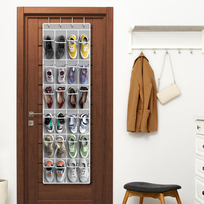 SimpleHouseware Crystal Clear Over The Door Hanging Shoe Organizer, 24 Pockets, Grey (162.6 cm H x 48.6 cm W) 🍁 All In One Marketplace Canada