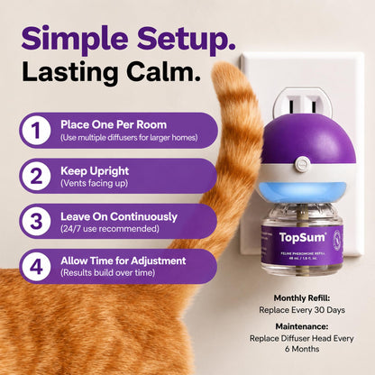 TopSum Cat Pheromone Diffuser: Cat Calming Diffuser for Spraying, Scratching, Excessive Meowing & Multi-Cat Homes, Ideal for Cats Alone at Home - VHP Registered NN.Z4H1 (2 Diffusers+2 Refills) 🍁 All In One Marketplace Canada