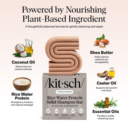 Kitsch Rice Water Shampoo Bar for Hair Growth – Strengthening Hair Shampoo for Men and Women – Reduce Breakage, Boosts Shine – Paraben, Silicone & Sulfate-Free, Vegan Hair Care - 91g 🍁 All In One Marketplace Canada