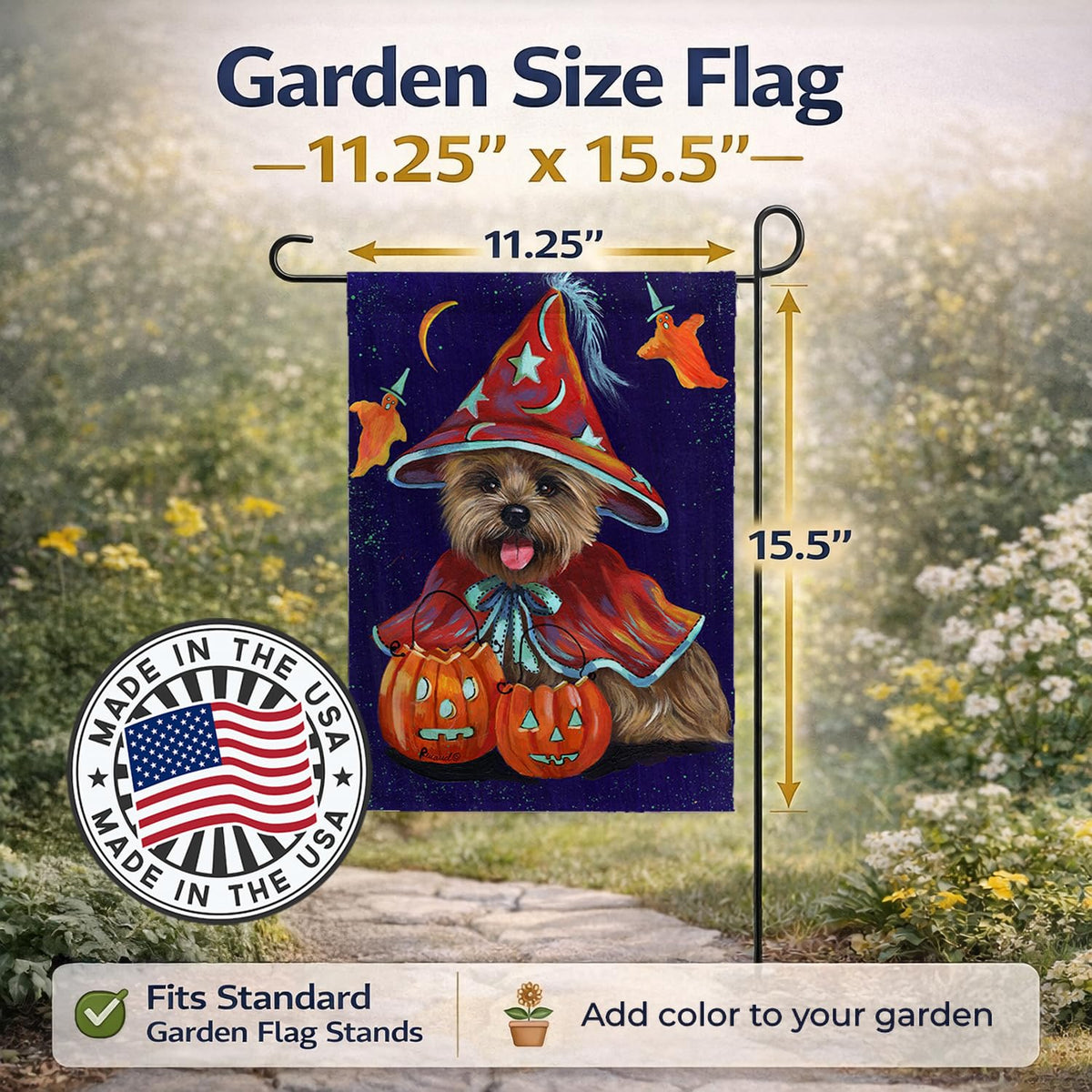Caroline's Treasures PPP3061GF Cairn Terrier Halloween Witch Garden Outdoor-Flags, Multicolor
