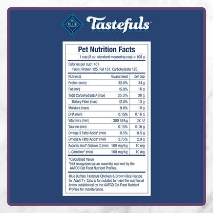 Blue Buffalo Tastefuls Chicken & Brown Rice Recipe Mature Dry Cat Food for Adult Cats 7+, Real Chicken First, Deliciously Healthy Natural Senior Cat Food with Fish Oil & Natural Ingredients, 3.1kg 🍁 All In One Marketplace Canada