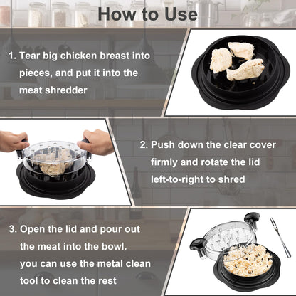 Chicken Shredder Tool Twist Large Chicken Breast Shredder with Brush&Fork, Visible Meat Shredder Machine, Strong Anti-Slip Strip, Ergonomic Handle, BPA Free, Suitable for Pork Beef Chicken (Black) 🍁 All In One Marketplace Canada