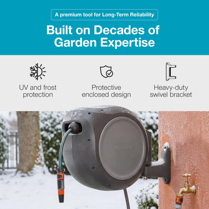GARDENA 20505-80, 100 Foot Wall Mounted Retractable Reel with Hose Guide, Automatic retraction for Easy Watering,1/2" Hose. 🍁 All In One Marketplace Canada