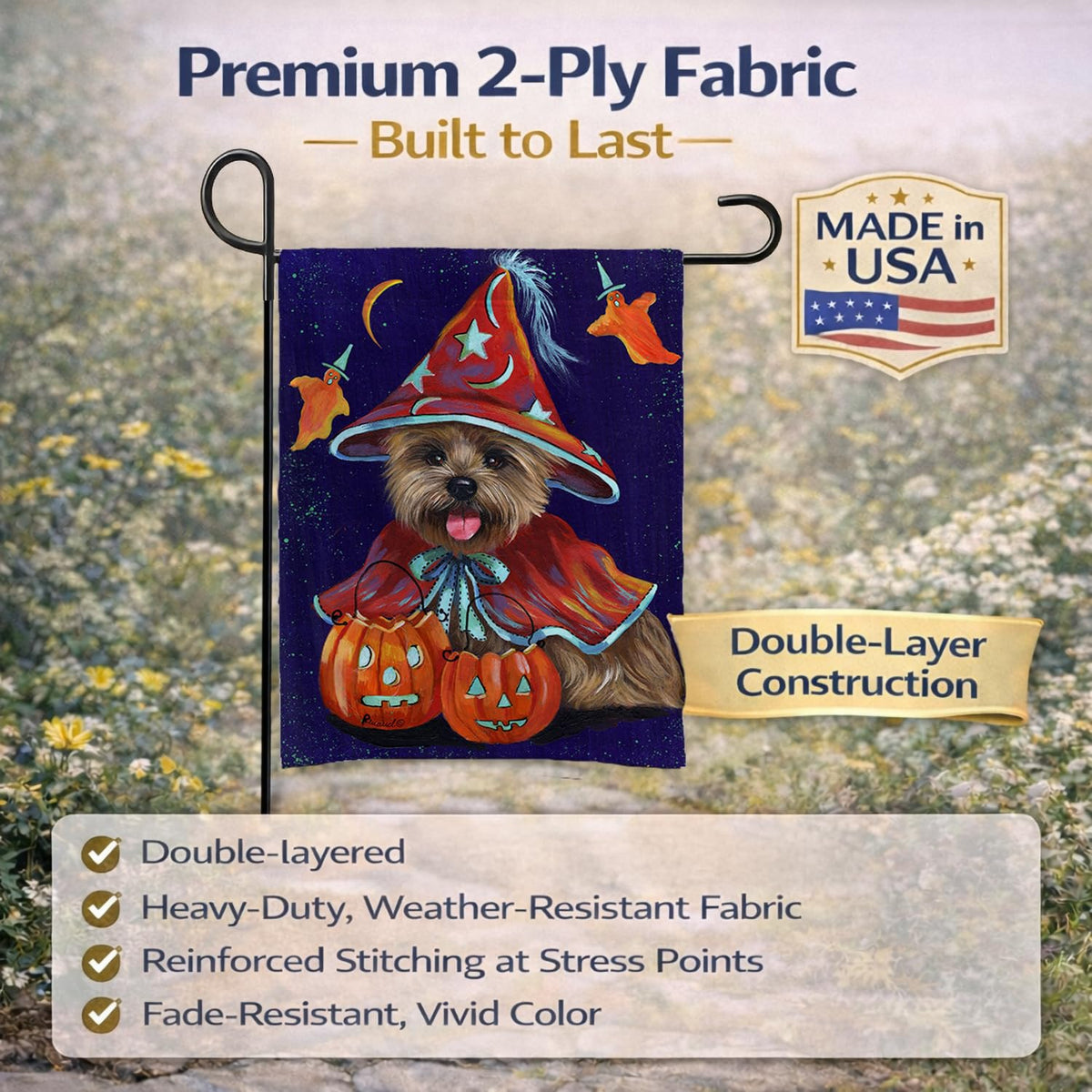 Caroline's Treasures PPP3061GF Cairn Terrier Halloween Witch Garden Outdoor-Flags, Multicolor