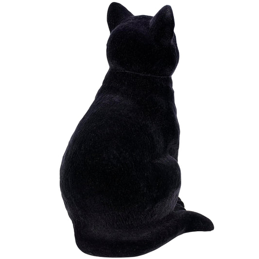 Primitives by Kathy Figurine - Fuzzy Black Cat, Decorative Figurine from Our Halloween Collection displaying a Vintage Black cat Design with Flocking for a Fuzzy Finish & deep Green Eyes