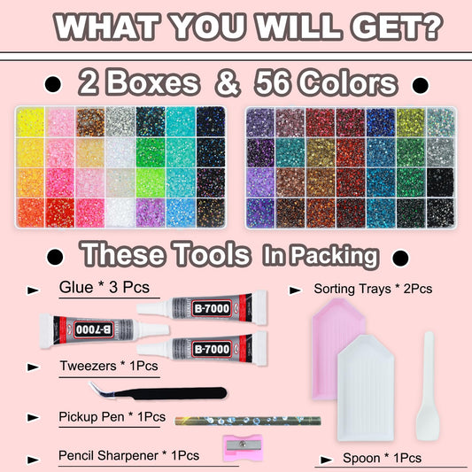 56 Colors Rhinestones for Bedazzling Kit, 2 Boxes 3mm Resin Jelly Flatback Gems with 3Pcs 10ml B7000 Glue, Multicolor Rhinestone Bedazzle Set for DIY Crafts, Clothing, Shoes, Nails Decoration 🍁 All In One Marketplace Canada