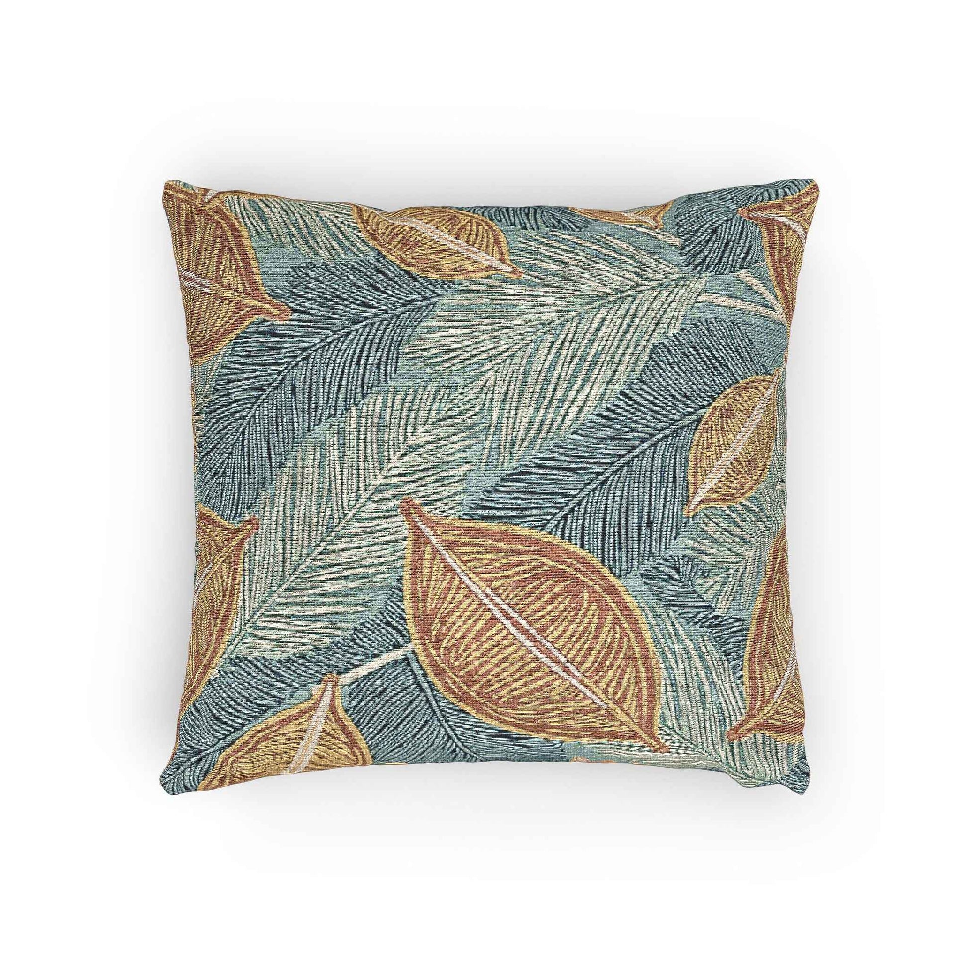 Tropical Leaf Woven Pillow | Teal Rust Boho Decorative Throw
