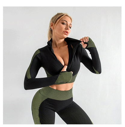 Women's Seamless Nylon Yoga Set – Short Sleeve Crop Top & High-Waist Leggings