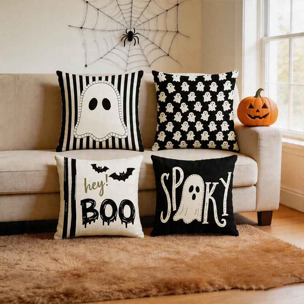 Halloween Funny Ghost Throw Pillow Cover – Decorative 45 x 45 cm Cushion Cover for Sofa, Couch & Home Décor