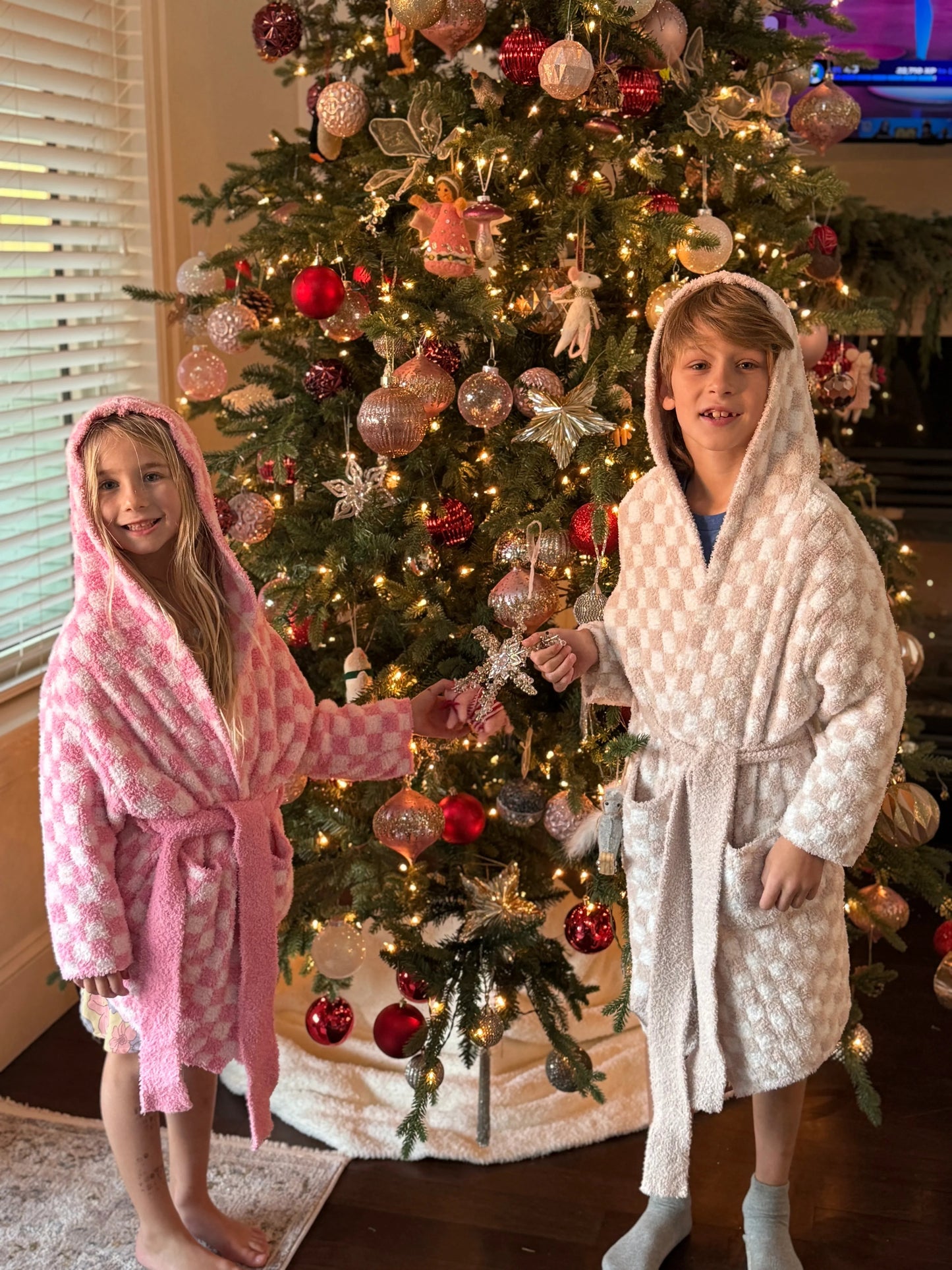 Adult Check Print Hooded Robe