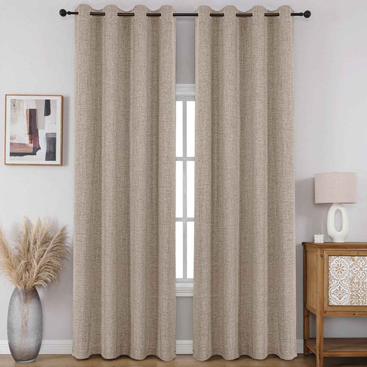CUCRAF 100% Blackout Window Curtains 84 inches Long 2 Panels Set, Faux Linen Look Thermal Insulated Grommet Drapes, Room Darkening Curtain for Bedroom Living Room(W52 x L84 Inch, Light Khaki) 🍁 All In One Marketplace Canada