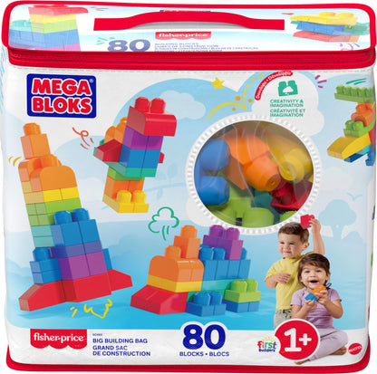 MEGA BLOKS First Builders Toddler Blocks Toys Set, Big Building Bag Collection with 80 Pieces and Storage, Blue, Ages 1+ Years 🍁 All In One Marketplace Canada