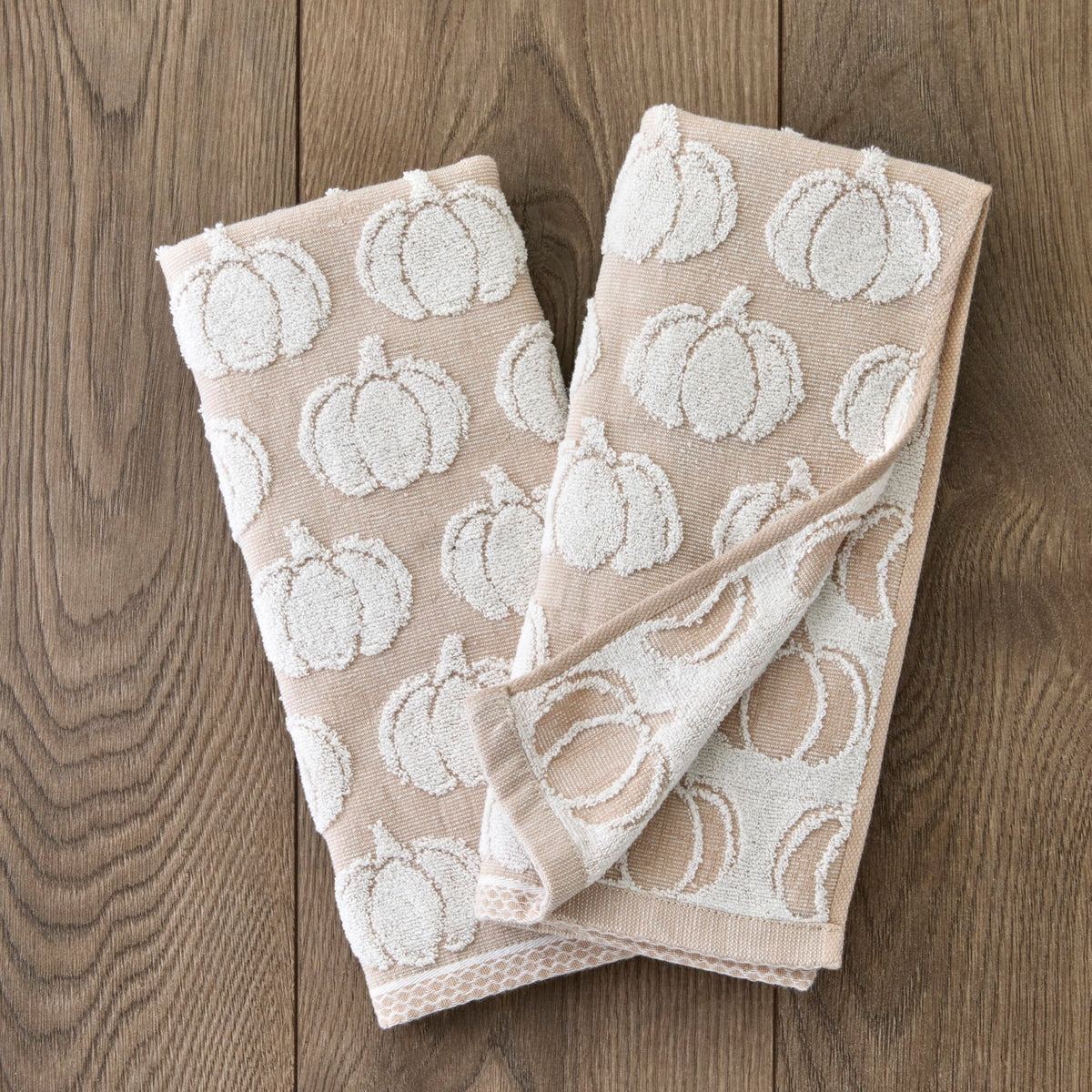 SKL Home Pumpkin Hand Towel 2pc Set for Bath/Kitchen/Bar & Gift, Tan