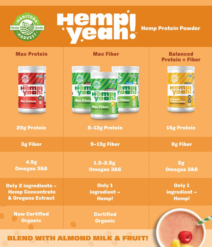 Manitoba Harvest Hemp Yeah! Balanced Protein + Fibre Powder, Unsweetened, 454g, with 15g protein, 8g Fibre and 2g Omegas 3&6 per Serving, Preservative Free, Non-GMO 🍁 All In One Marketplace Canada