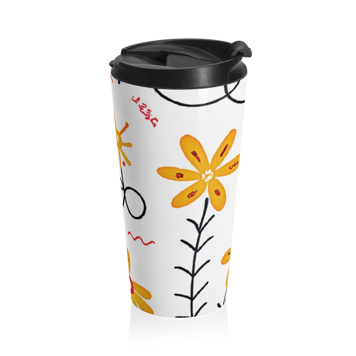 Floral Doodle Stainless Steel Travel Mug — Bright Hand-Drawn Flowers