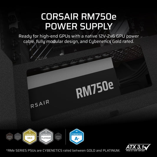 CORSAIR RM750e (2025) Fully Modular Low-Noise ATX Power Supply with 12V-2x6 Cable – ATX 3.1 & PCIe 5.1 Compliant, Cybenetics Gold Efficiency, 105°C-Rated Capacitors, Modern Standby Mode – Black 🍁 All In One Marketplace Canada