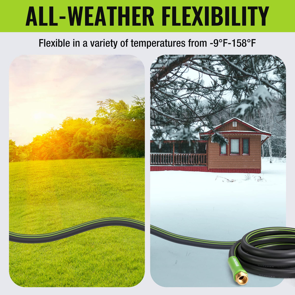 WORKPRO Garden Hose 5/8 in x 10 FT, Heavy Duty, Flexible, Lightweight Water Hose with 360° Rotation Handle, 3/4" GHT Solid Brass Fittings, for Outdoor, Lawn, Garden & Yard, Car Wash 🍁 All In One Marketplace Canada