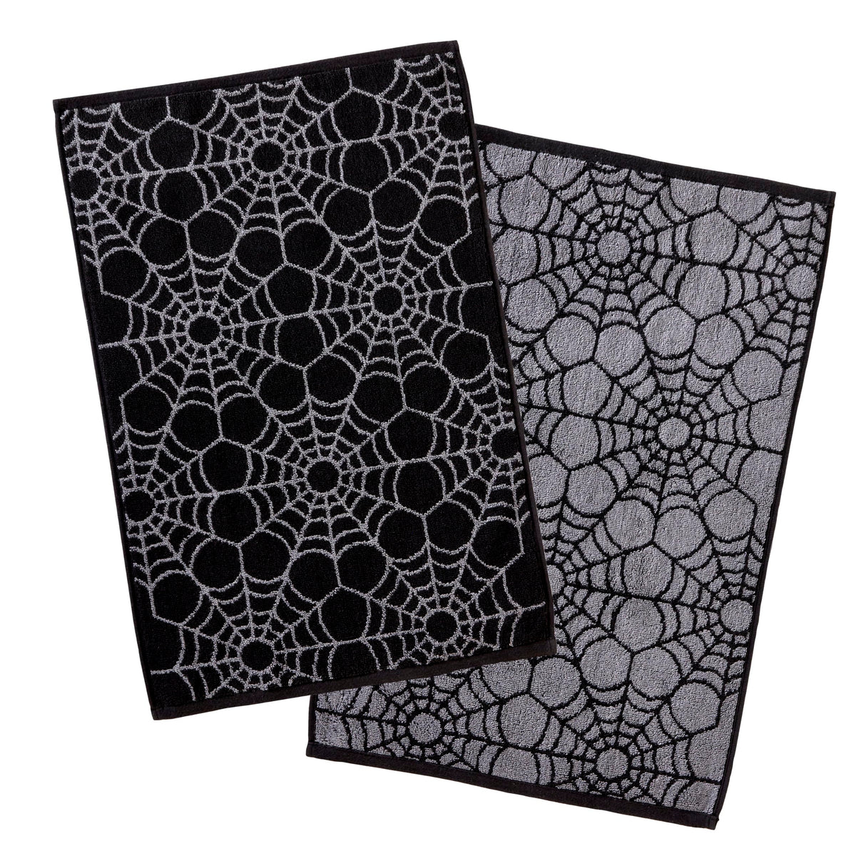 SKL Home Halloween Spider Web 100% Cotton Jacquard 2pc Hand Towel Set, Reversible, Soft & Absorbent, Decorative for Bath/Kitchen/Bar & Gift, Black