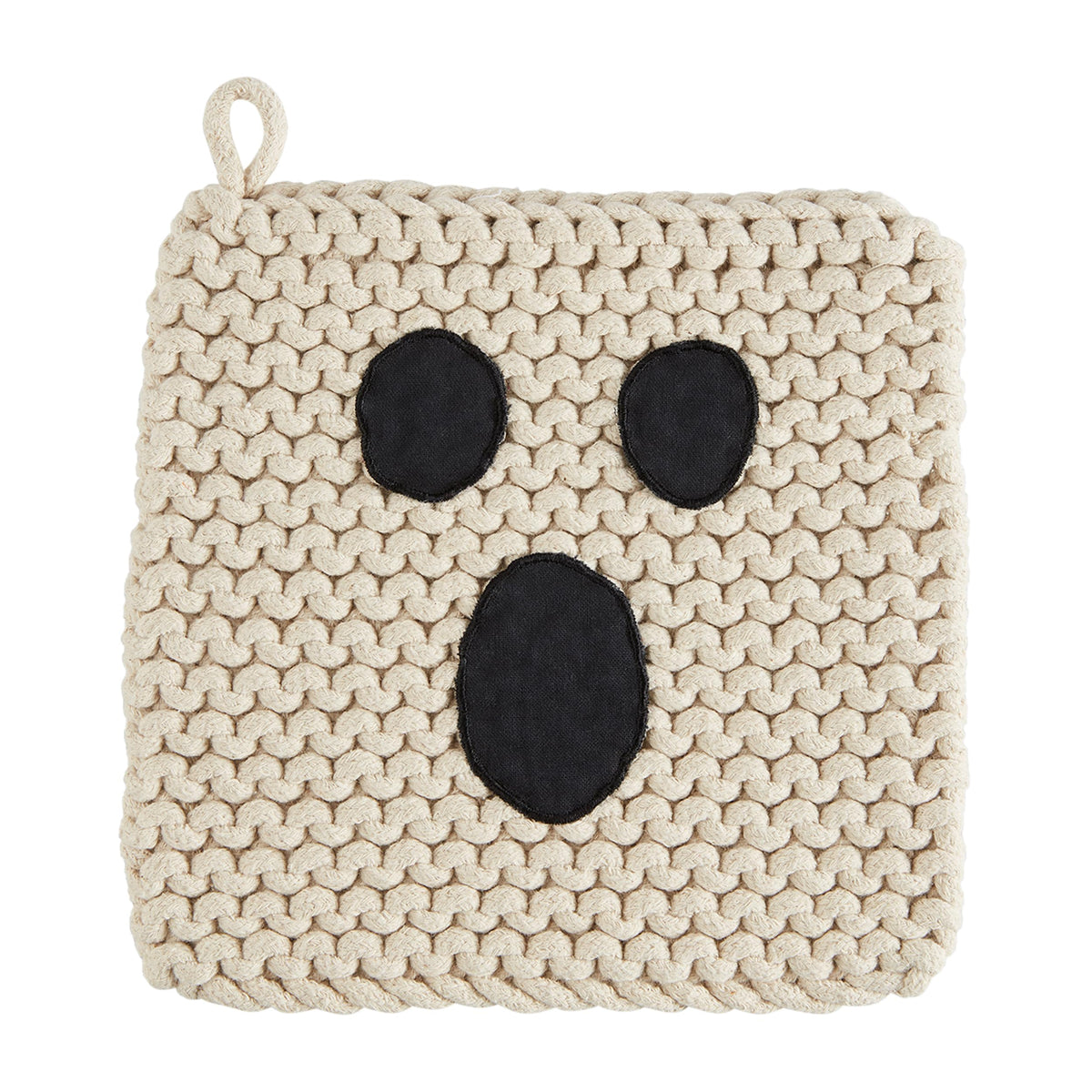 Mud Pie Ghost Halloween Pot Holder, Cotton Crochet Kitchen Hot Pad, 8"