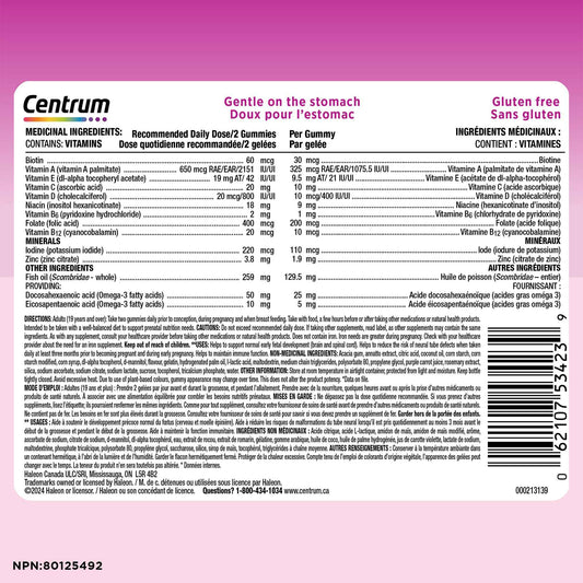 Centrum Prenatal Multigummies with DHA and Folic Acid, Postpartum Multivitamin and Mineral Supplement, 60 count, 30 day supply. 🍁 All In One Marketplace Canada