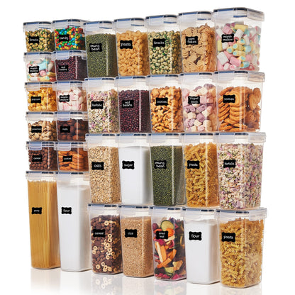 Vtopmart 32pcs Food Storage Container Set, Kitchen & Pantry Organizers and Storage, Plastic Airtight Container with Lids for Cereal, Flour and Sugar, Includes 32 Labels 🍁 All In One Marketplace Canada