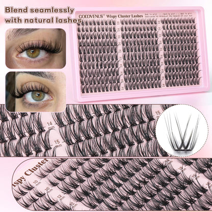 Goddvenus Cluster Lashes Kit Wispy Natural 300pcs Eyelashes Clusters 10-16mm DIY Eyelash Extensions Kit C Curl Individual Lashes for DIY Lash Extension 🍁 All In One Marketplace Canada