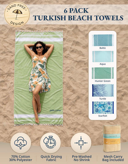 Lane Linen Turkish Beach Towels Set of 6, Oversized Beach Towel, Lightweight Beach Essentials for Women, Large Pool Towel, Absorbent & Quick Dry, Sand Free Beach Towel, 39"x71" - Tropical Breeze 🍁 All In One Marketplace Canada