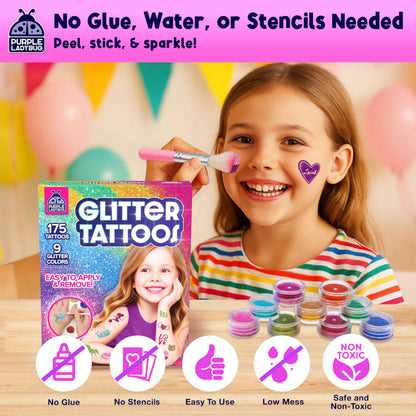 PURPLE LADYBUG 175 Glitter Tattoo Kit - Cute Temporary Tattoos for Kids 6-8 - Creative Girls Gifts 8-12 Years Old - Tween Girls Gift Ideas for Kids Age 6 7 8 9 10 11 🍁 All In One Marketplace Canada