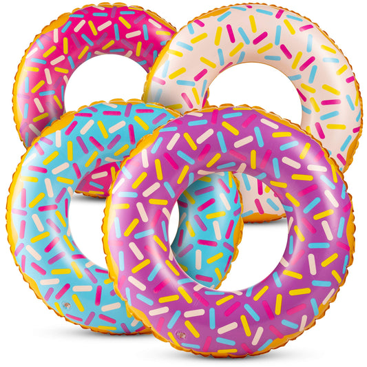 Inflatable Donuts - (Pack of 4) 24 Inch Donut Pool Float for Kids Pool Tube, Assorted Swim Rings with Sprinkles for Pool Floaties, Party Decorations, Giveaways and Kids Party Favors 🍁 All In One Marketplace Canada