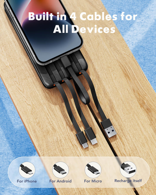 Charmast Power Bank with Built in Cables, 20000mAh USB C Battery Pack 5 Outputs 4 Inputs with LED Display Type C Powerbank,22.5W Fast Charging Portable Charger Compatible with Smartphones and More 🍁 All In One Marketplace Canada