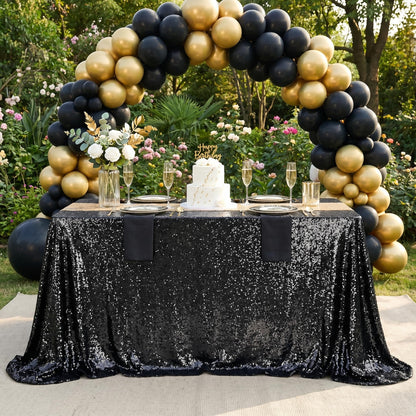 SoarDream Black Sequin Tablecloth 90x132 Inch Sequence Halloween Party Tablecloth Sequin Fabric Wedding Birthday Graduation Cake Table Decorations