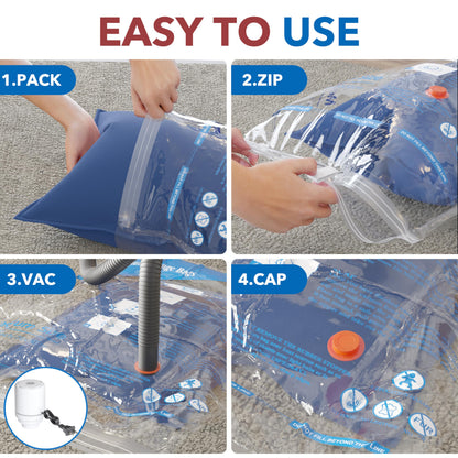 24 Pack Vacuum Storage Bags with Electric Pump (5 Jumbo/5 Large/5 Medium/5 Small/4 Roll), Plastic Packaging Bags,Space Saver Sealer Bags for Clothes, Pillows, Comforters, Blankets, Bedding 🍁 All In One Marketplace Canada