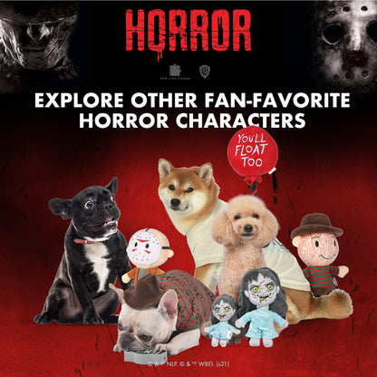 Warner BROS Horror Movies Friday The 13th Jason Voorhees Figure Plush Dog Toy | Medium Dog Toy from Friday The 13th Collection | Squeaky Dog Toy Halloween Dog Chew Toy, 6 Inch