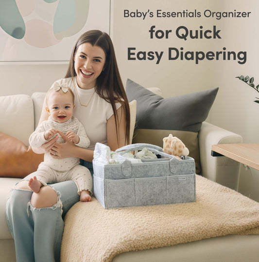 PUTSKA Baby Diaper Caddy Organizer - Nursery Storage Basket for Diaper Station, Baby Basket Shower Gift List and Registry Must-Have, Newborn Essentials, Nursery Decor for Boy or Girl - Grey, Large 🍁 All In One Marketplace Canada
