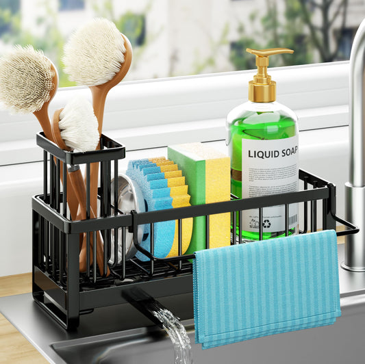 HapiRm Sponge Holder for Kitchen Sink - Self-draining Sink Caddy Organizer with Brush and Dishcloth Holders, Stainless Steel Kitchen Sink Organizers and Storage for Countertop 🍁 All In One Marketplace Canada